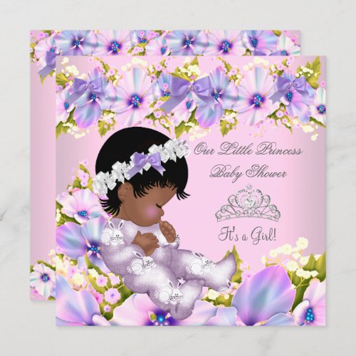 Princess Baby Shower Cute Girl Pink Purple Floral Invitation