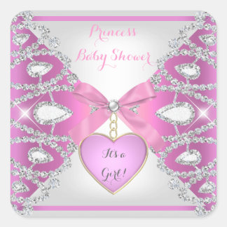 Princess Baby Shower Diamonds Baby Girl Pink Square Sticker