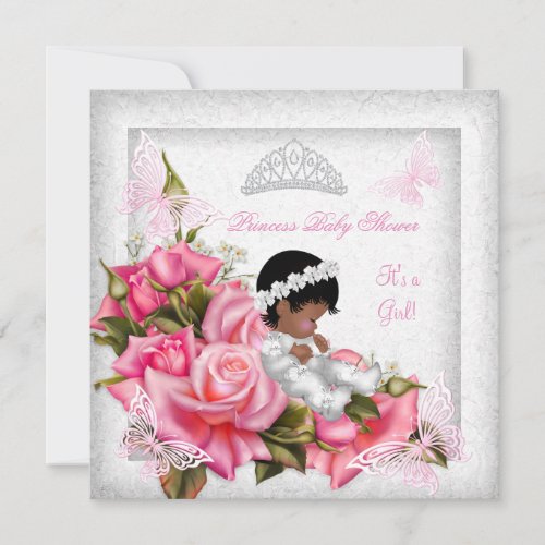 Princess Baby Shower Girl Butterfly Pink Rose 3 Invitation