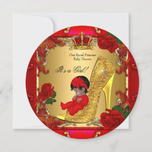 Princess Baby Shower Girl Gold Red Rose Hi Heel R Invitation