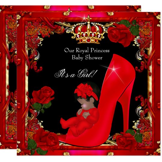 Princess Baby Shower Girl Gold Red Rose Shoe 2a Invitation