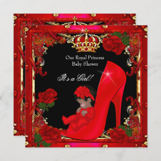 Princess Baby Shower Girl Gold Red Rose Shoe 2a Invitation