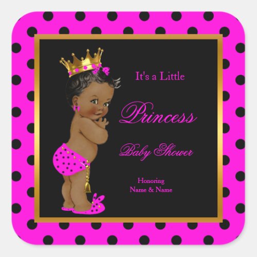 Princess Baby Shower Girl Hot Pink Black Ethnic Square Sticker