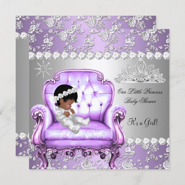 Princess Baby Shower Girl Lavender Silver Chair Invitation (Front/Back)