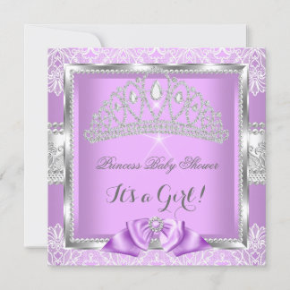 Princess Baby Shower Girl Lavender Silver Lace Invitation