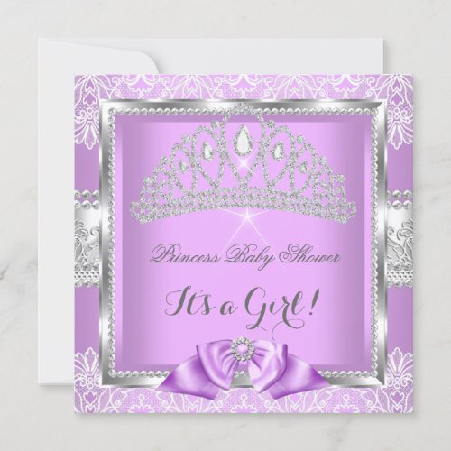 Princess Baby Shower Girl Lavender Silver Lace Invitation