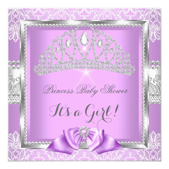 Princess Baby Shower Girl Lavender Silver Lace Invitation