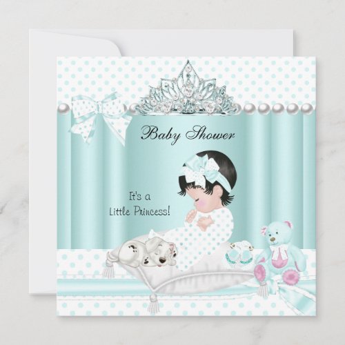Princess Baby Shower Girl Mint Teal Blue Tiara Invitation