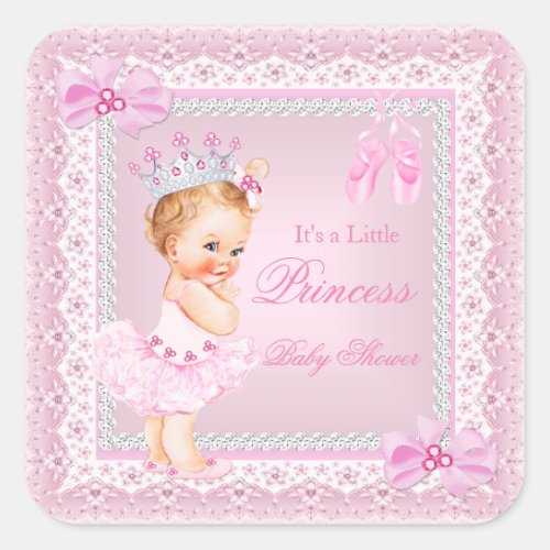 Princess Baby Shower Girl Pink Ballerina Blonde Square Sticker