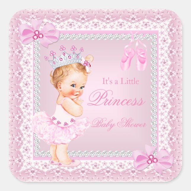 Princess Baby Shower Girl Pink Ballerina Blonde Square Sticker (Front)