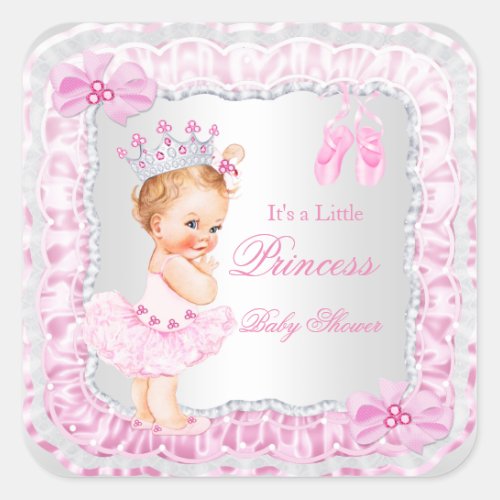 Princess Baby Shower Girl Pink Ballerina Blonde Square Sticker