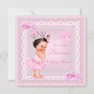 Princess Baby Shower Girl Pink Ballerina Brunette Invitation