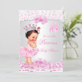 Princess Baby Shower Girl Pink Ballerina Brunette Invitation (Standing Front)
