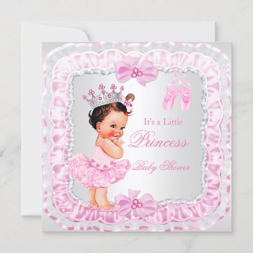 Princess Baby Shower Girl Pink Ballerina Brunette Invitation