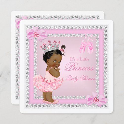 Princess Baby Shower Girl Pink Ballerina Ethnic Invitation
