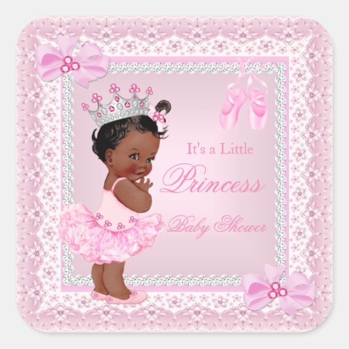Princess Baby Shower Girl Pink Ballerina Ethnic Square Sticker