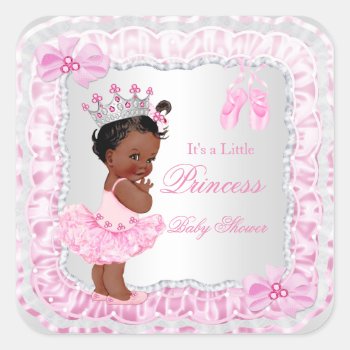 Princess Baby Shower Girl Pink Ballerina Ethnic Square Sticker by VintageBabyShop at Zazzle