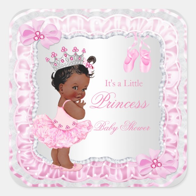 Princess Baby Shower Girl Pink Ballerina Ethnic Square Sticker (Front)