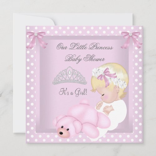 Princess Baby Shower Girl Pink Blonde Baby Girl 3 Invitation