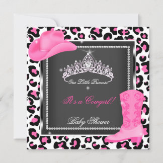 Princess Baby Shower Girl Pink Cowgirl Tiara Cow Invitation
