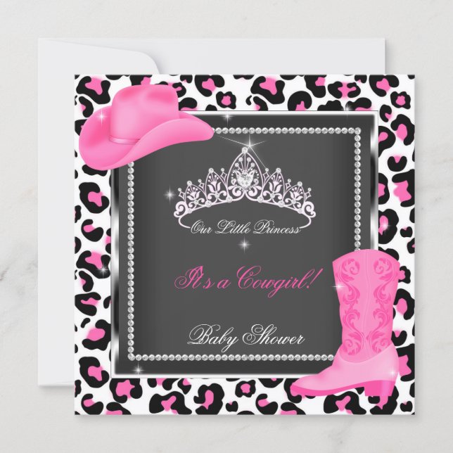 Princess Baby Shower Girl Pink Cowgirl Tiara Cow Invitation (Front)
