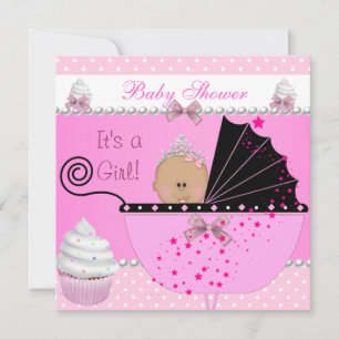 Princess Baby Shower Girl Pink Cupcake Sprinkle Invitation