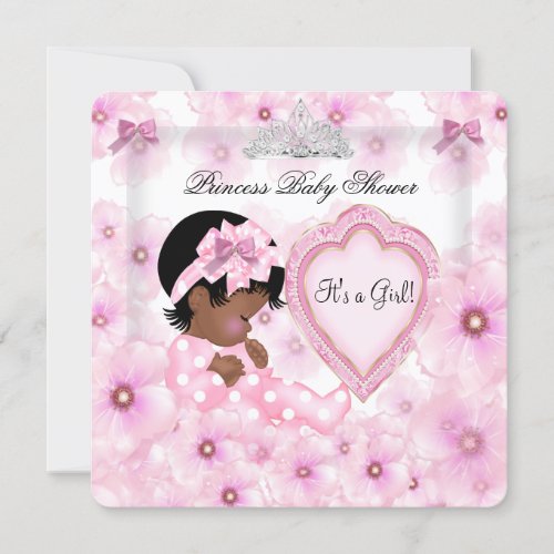 Princess Baby Shower Girl Pink Floral Heart Invitation