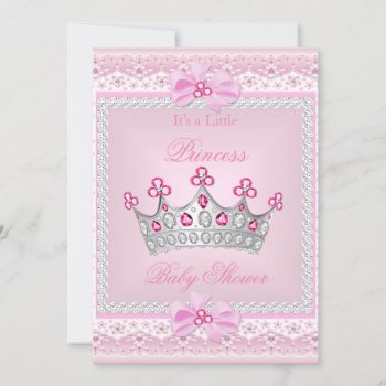 Princess Baby Shower Girl Pink Gem Silver Tiara Invitation by VintageBabyShop at Zazzle