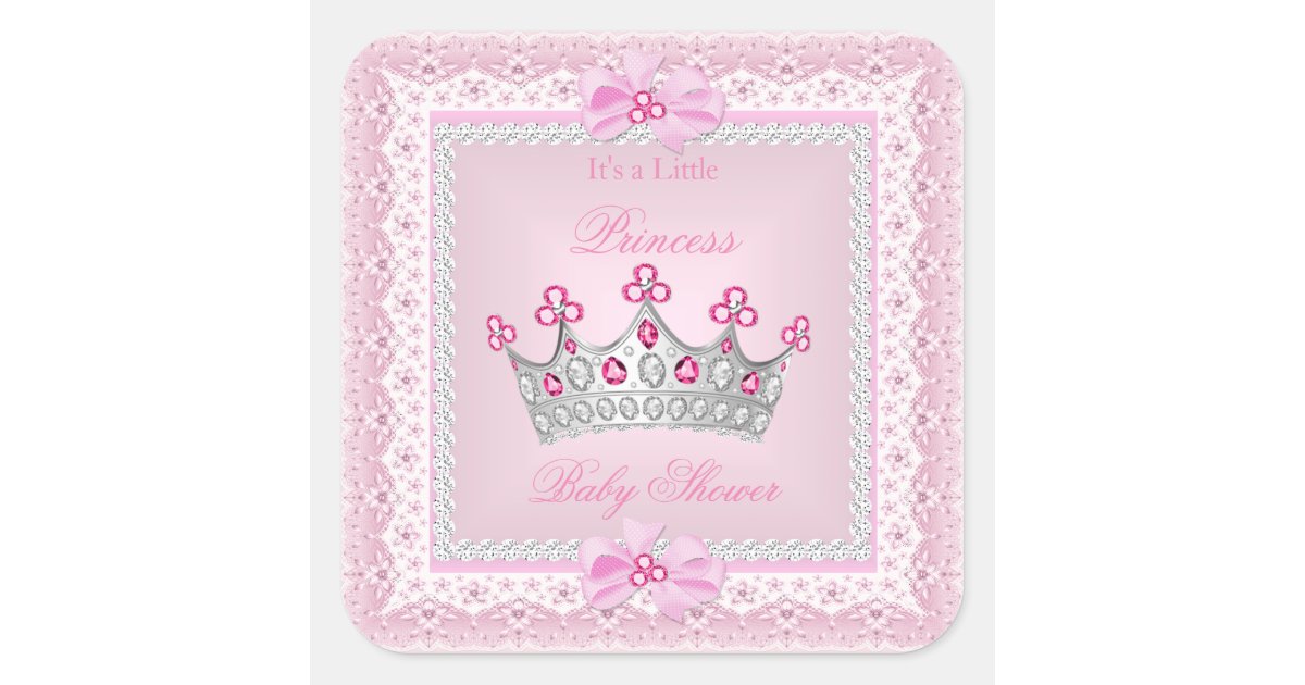 Princess Baby Shower Girl Pink Gem Silver Tiara Square Sticker | Zazzle