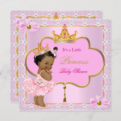 Princess Baby Shower Girl Pink Gold Ethnic Invitation