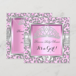 Princess Baby Shower Girl Pink Gray Leopard Invitation