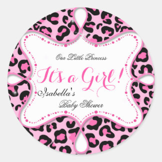 Princess Baby Shower Girl Pink Leopard Classic Round Sticker