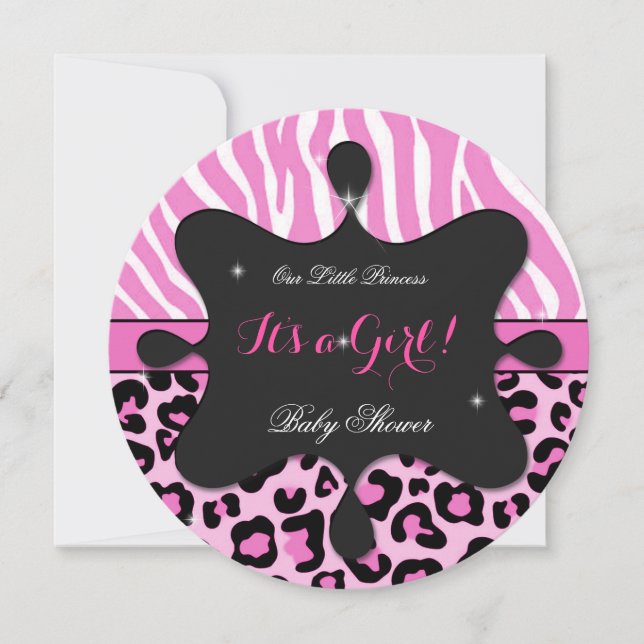 Princess Baby Shower Girl Pink Leopard Zebra 2 Invitation (Front)