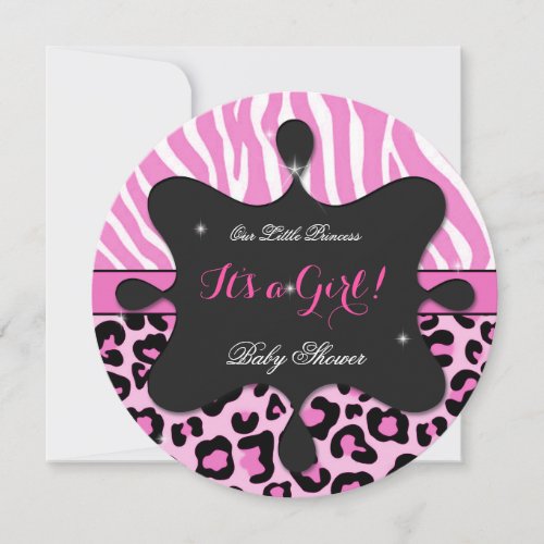 Princess Baby Shower Girl Pink Leopard Zebra 2 Invitation