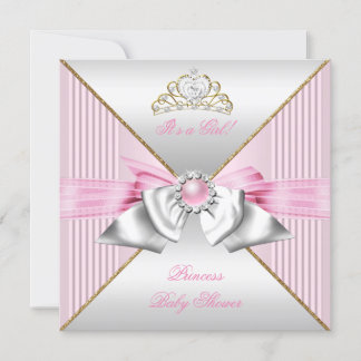 Princess Baby Shower Girl Pink Pearl Gold silver 2 Invitation