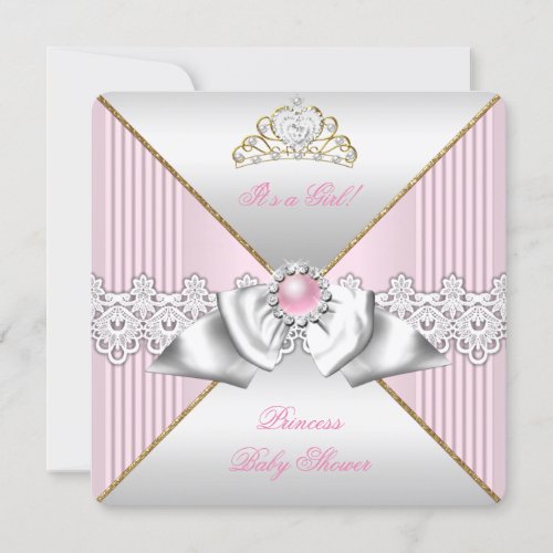 Princess Baby Shower Girl Pink Pearl Gold silver Invitation
