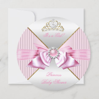 Princess Baby Shower Girl Pink Pearl Gold White 3 Invitation