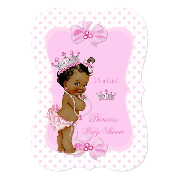 Princess Baby Shower Girl Pink Polka Dot Ethnic Invitation