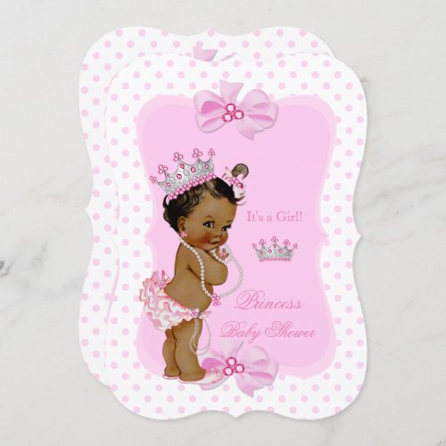 Princess Baby Shower Girl Pink Polka Dot Ethnic Invitation