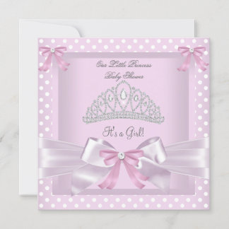 Princess Baby Shower Girl Pink Polka Dots Bow Invitation