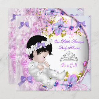 Princess Baby Shower Girl Pink Purple Floral 3 Invitation