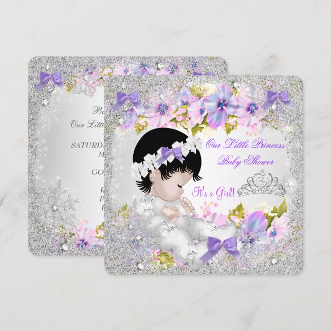 Princess Baby Shower Girl Pink Purple Snowflake Invitation (Front/Back)