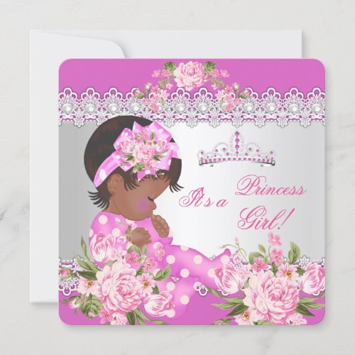 Princess Baby Shower Girl Pink Rose Pearl Ethnic Invitation