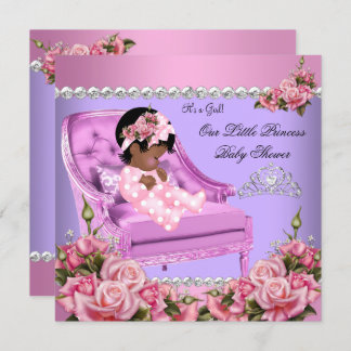 Princess Baby Shower Girl Pink Roses Chair Purple Invitation