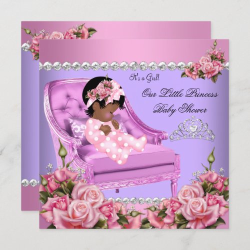 Princess Baby Shower Girl Pink Roses Chair Purple Invitation