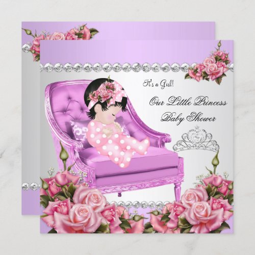 Princess Baby Shower Girl Pink Roses Lavender 2 Invitation