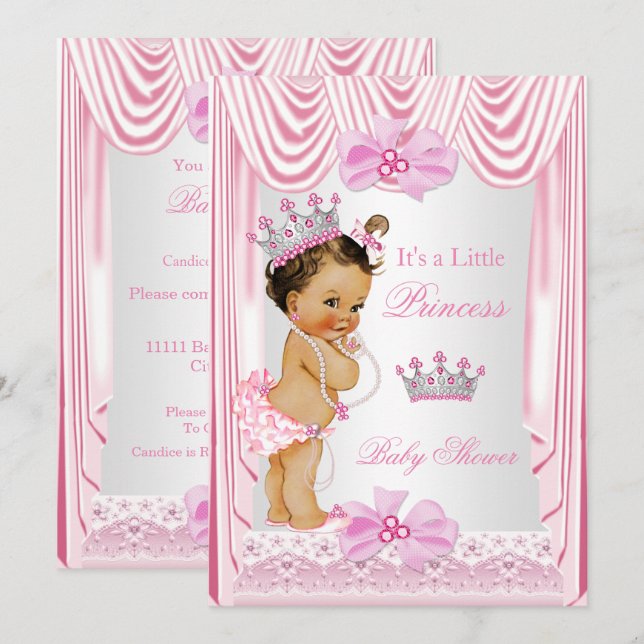 Princess Baby Shower Girl Pink Silk Invitation (Front/Back)