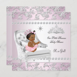 Princess Baby Shower Girl Pink Silver Chair ethnic Invitation