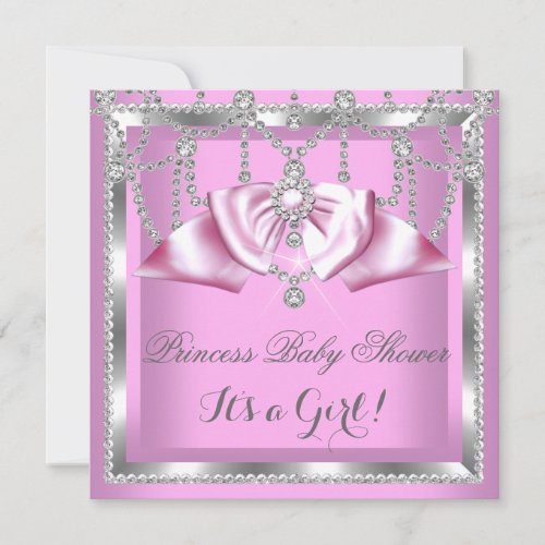 Princess Baby Shower Girl Pink Silver Diamond Invitation