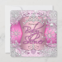 Princess Baby Shower Girl Pink Silver Snowflakes Invitation